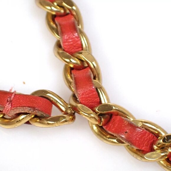 CHANEL CC Logo Charm Chain Belt 01S Leather Red Gold France Accessory - Picture 5 of 9